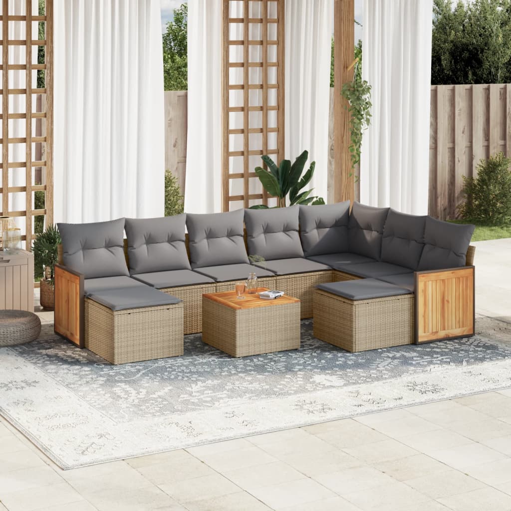 10 Pcs conjunto de sofás p/ jardim com almofadões vime PE bege