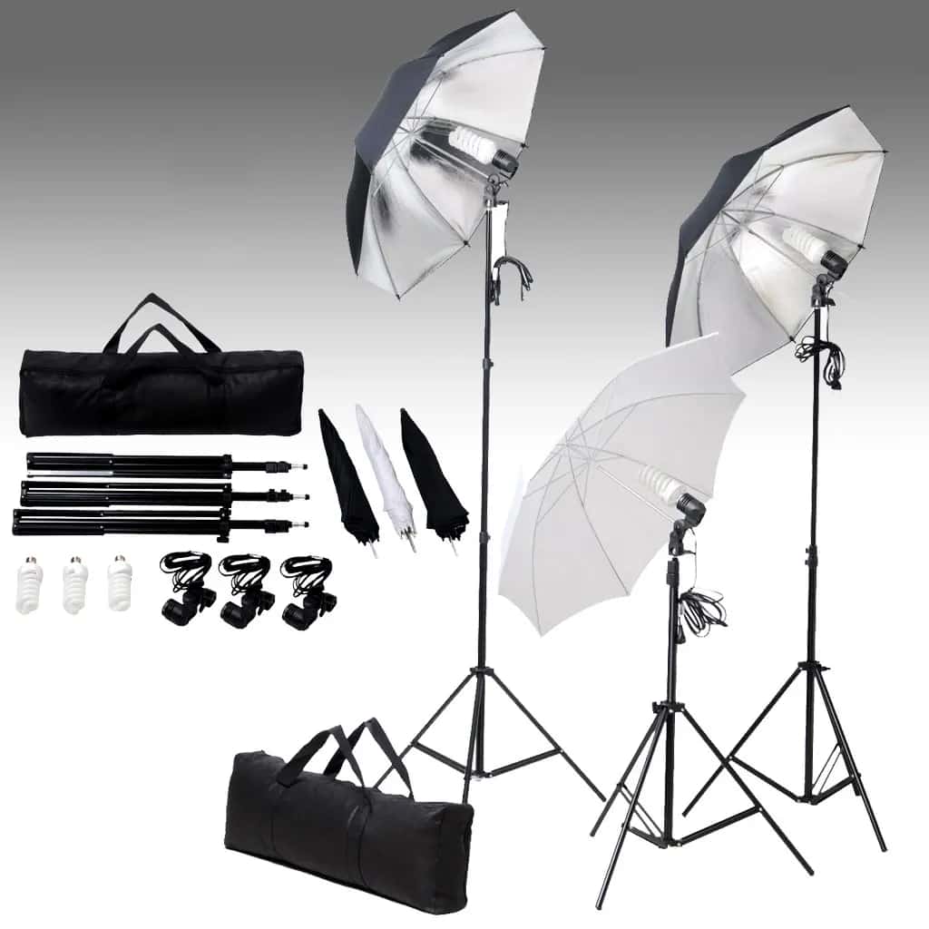 Conjunto iluminação para estúdio com tripés e sombrinhas 24 w