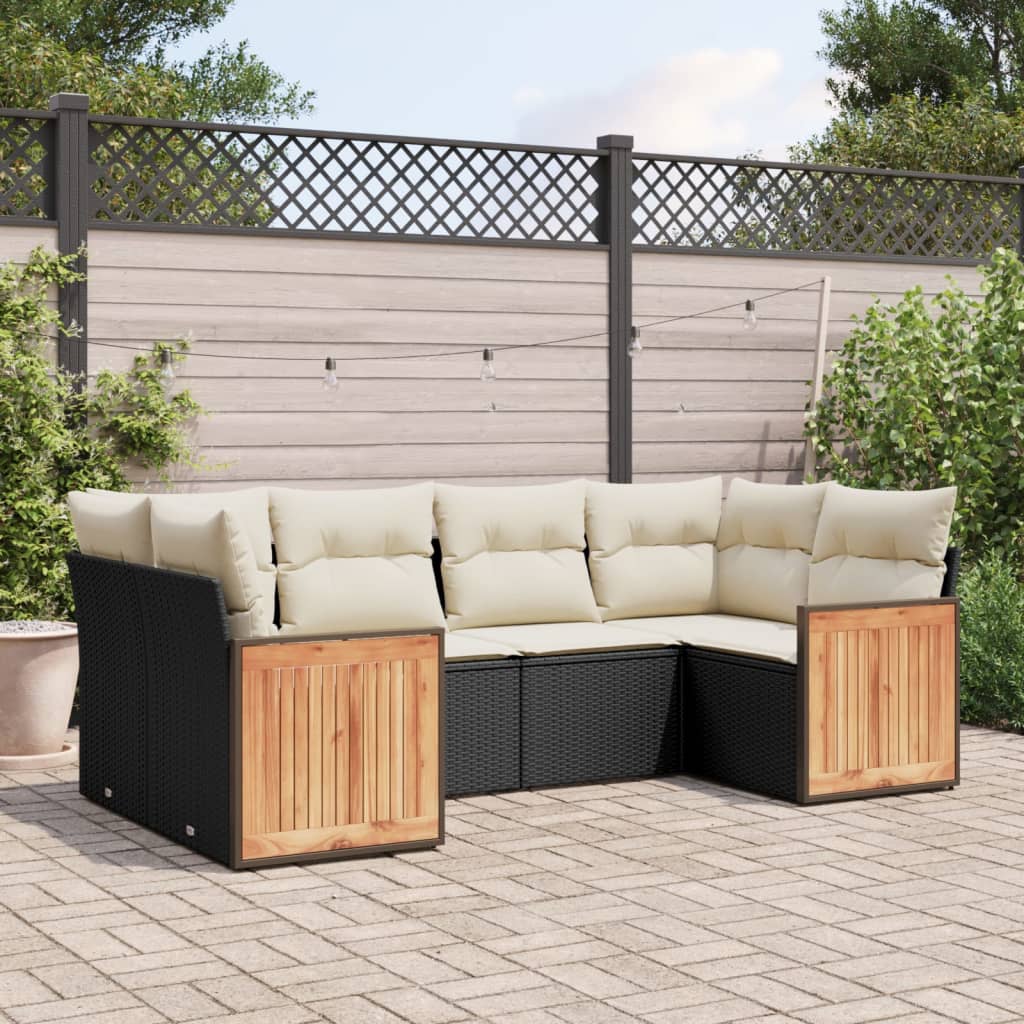 6 Pcs conjunto sofás de jardim c/ almofadões vime PE preto