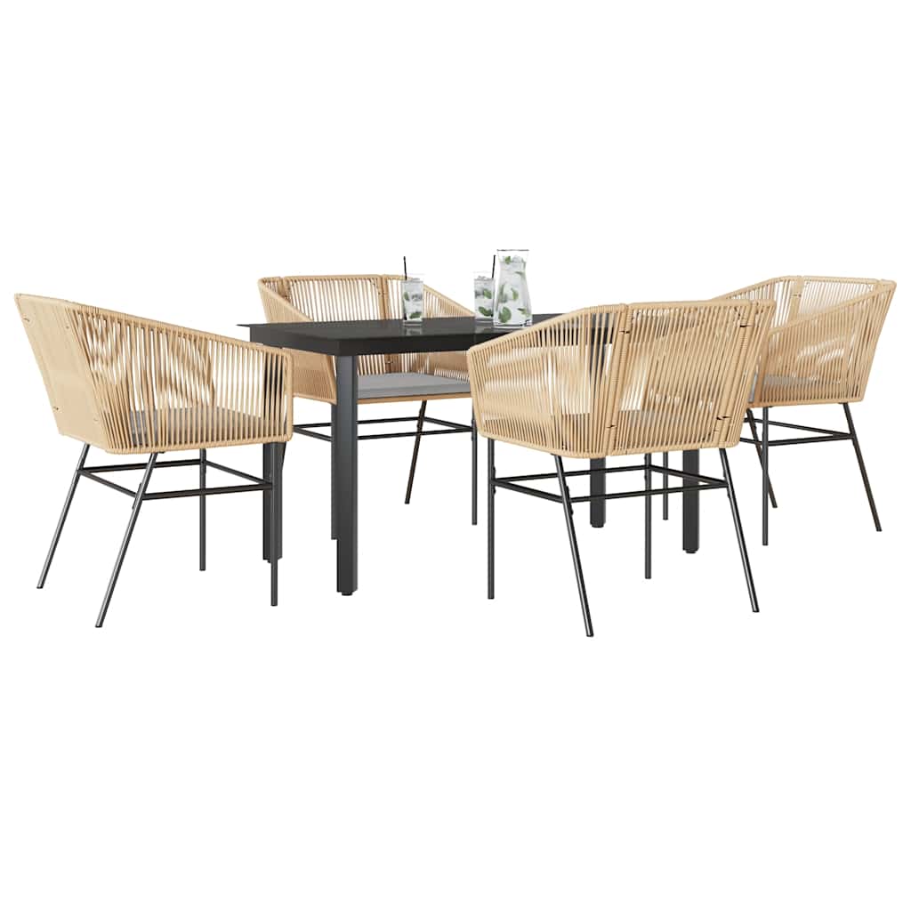 Conjunto jantar jardim 5 peças almofadas vidro vime PE castanho