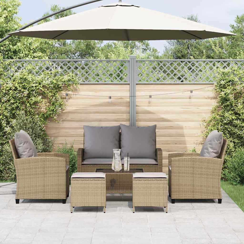 6 Pcs conjunto de sofás p/ jardim com almofadões vime PE bege