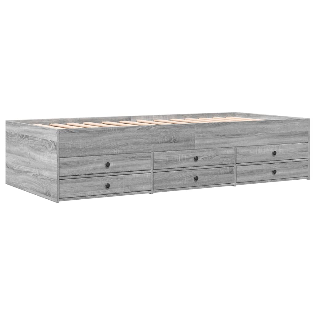 Sofá-cama com gavetas sem colchão 90x190 cm cinzento sonoma