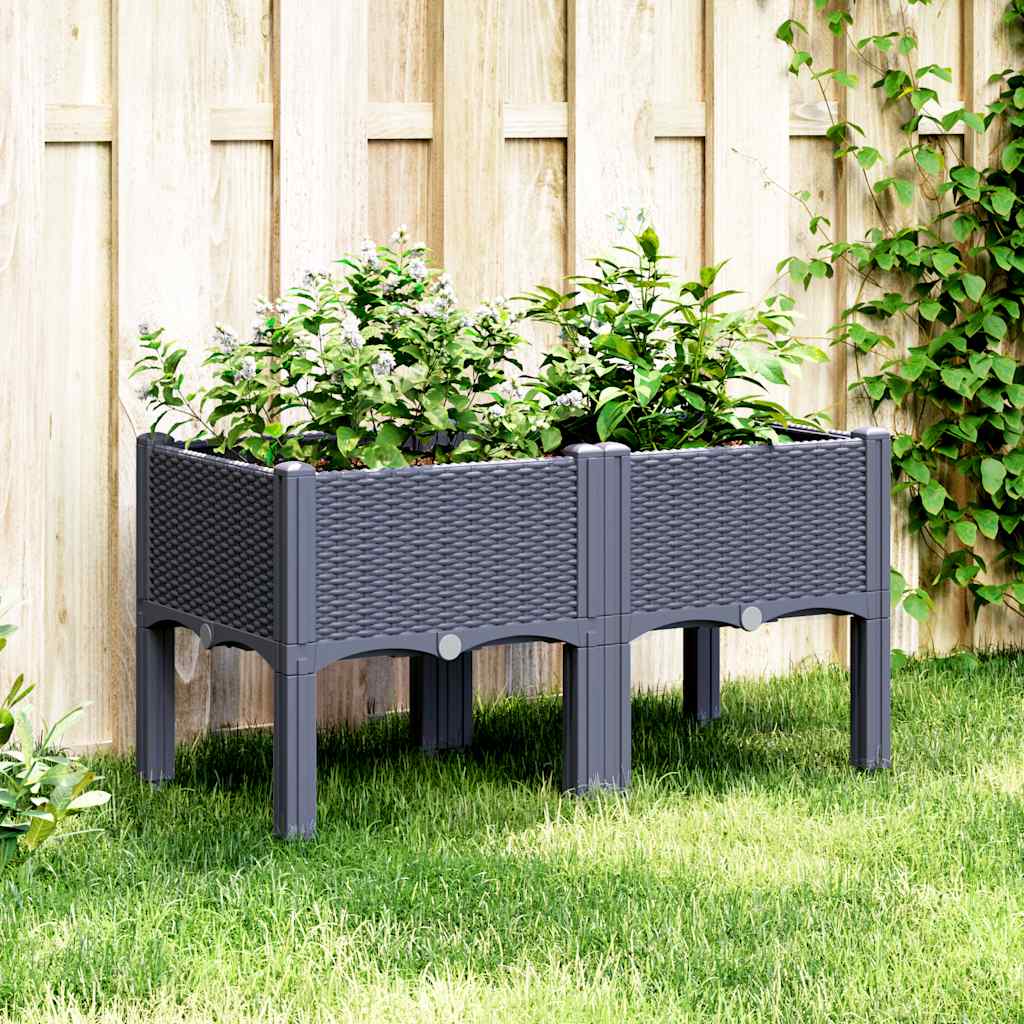 Vaso/floreira de jardim c/ pernas 80x40x42 cm PP cinzento azul