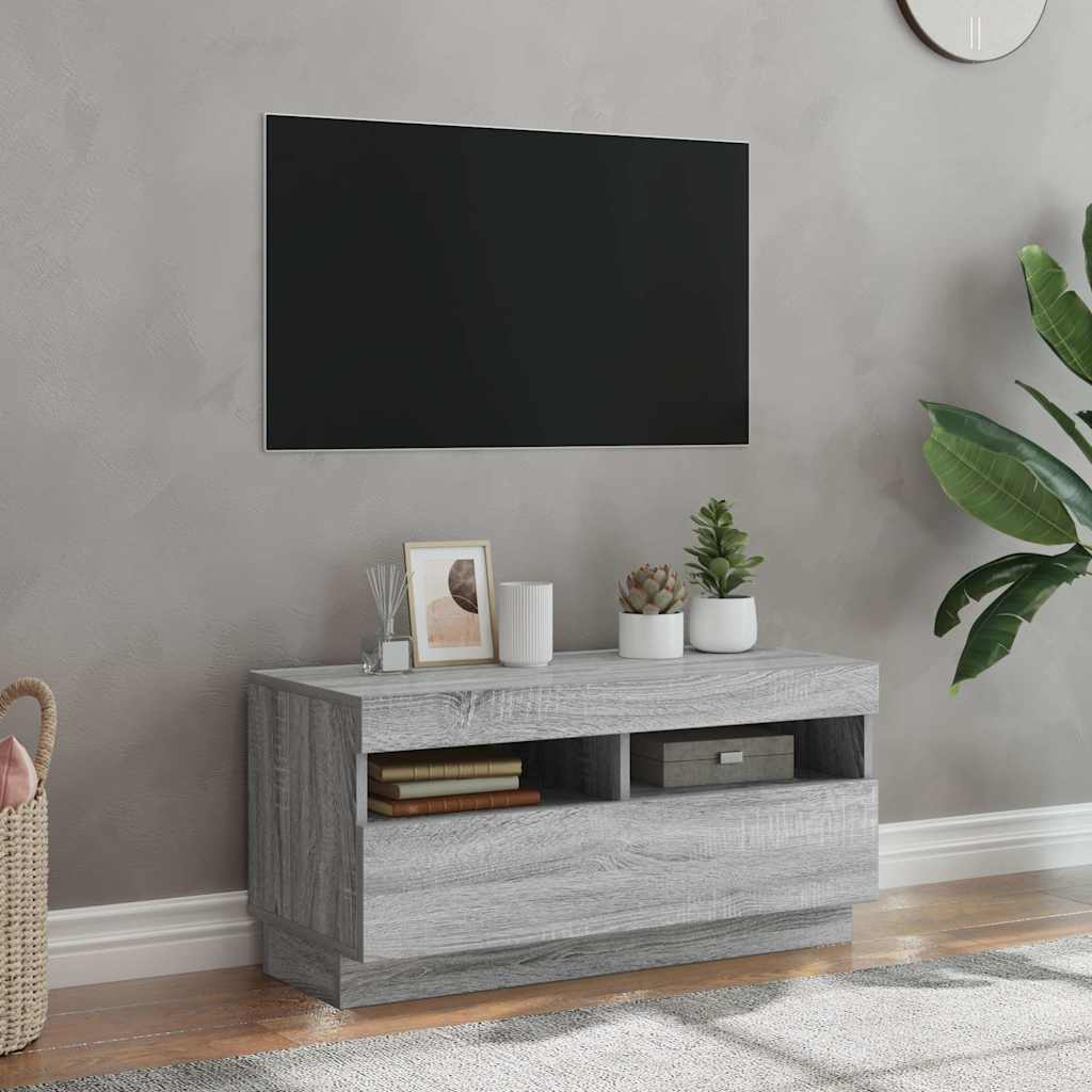 Móvel de TV com luzes LED 80x35x40 cm sonoma cinzento