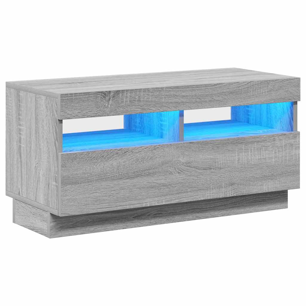 Móvel de TV com luzes LED 80x35x40 cm sonoma cinzento