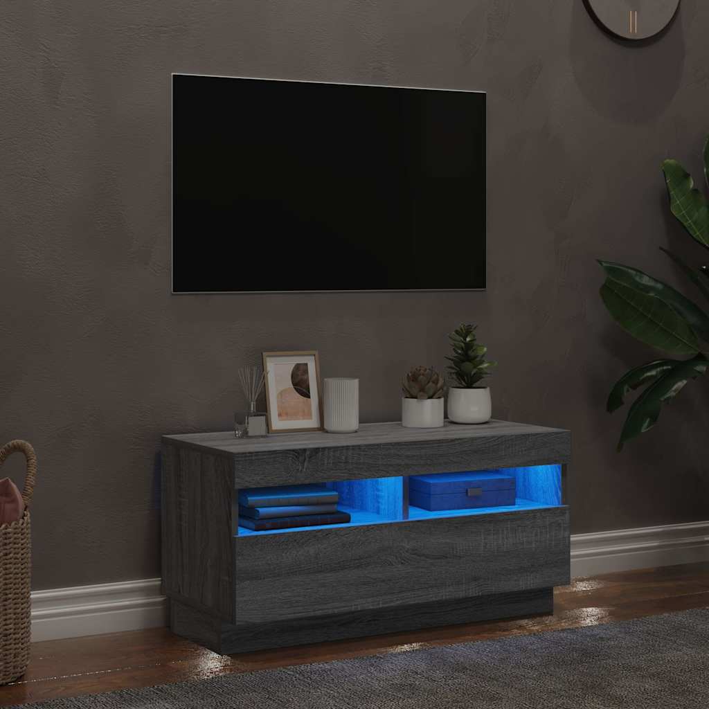 Móvel de TV com luzes LED 80x35x40 cm sonoma cinzento