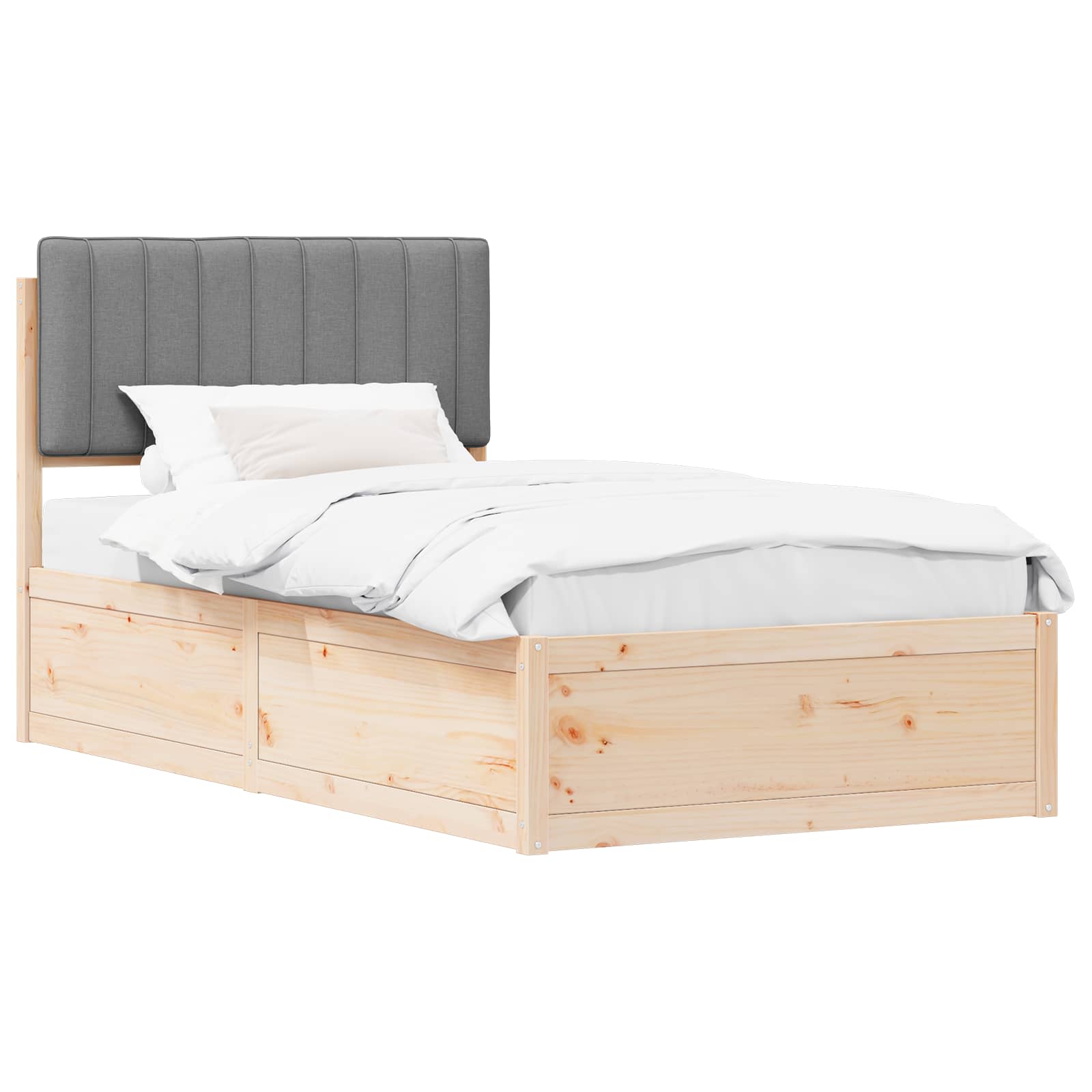 Estrutura de cama com cabeceira estofada cinzento-claro
