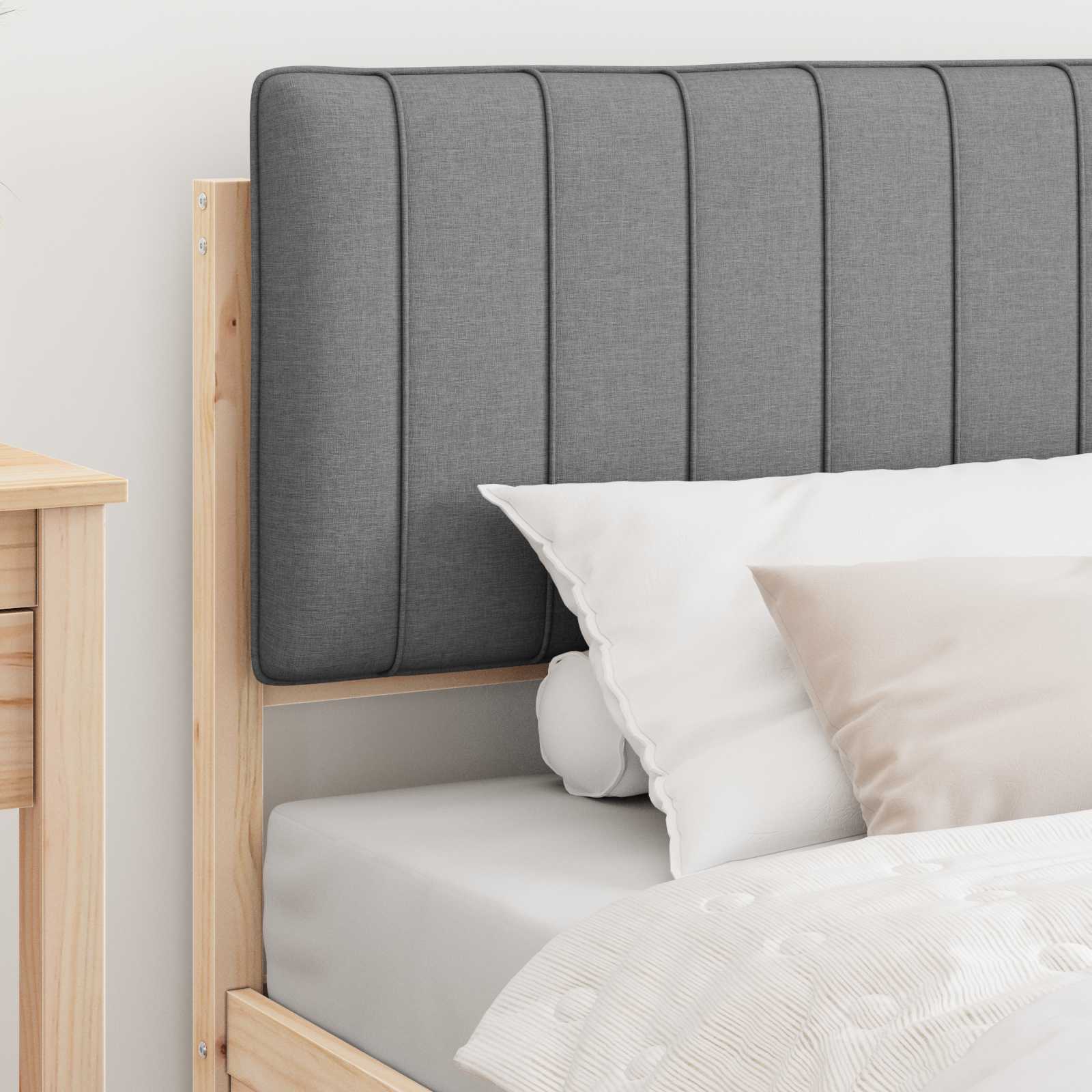 Estrutura de cama com cabeceira estofada cinzento-claro