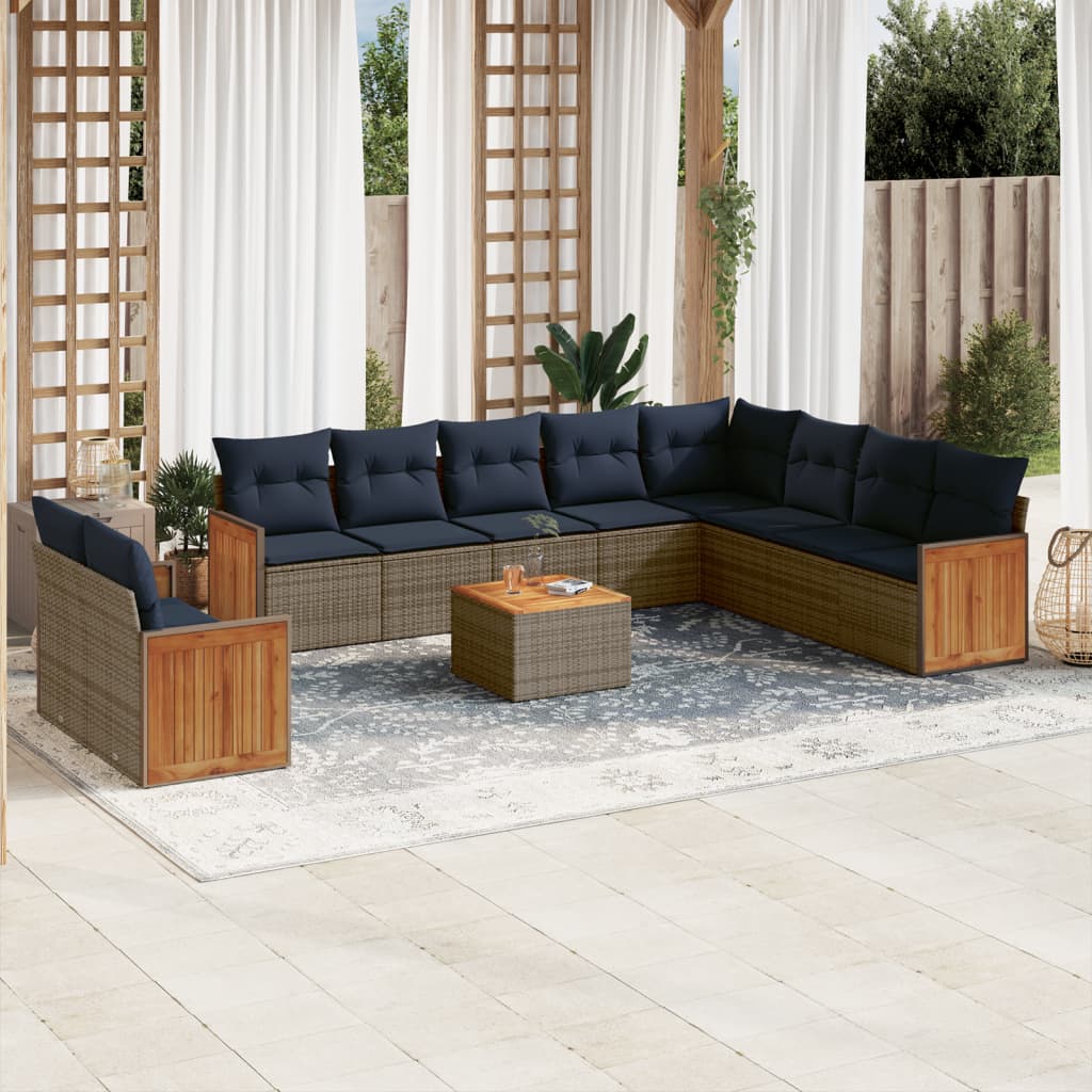 Conjunto de sofá de jardim com 11 peças e almofadas em rattan sintético cinza