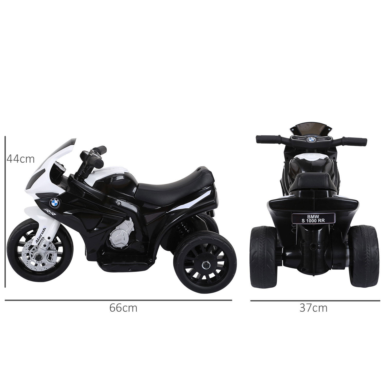 Mota Elétrica BMW para Crianças entre 18-36 Meses 6V com Faróis Música e Velocidade Máx. de 2,5 km/h 66x37x44 cm Preto