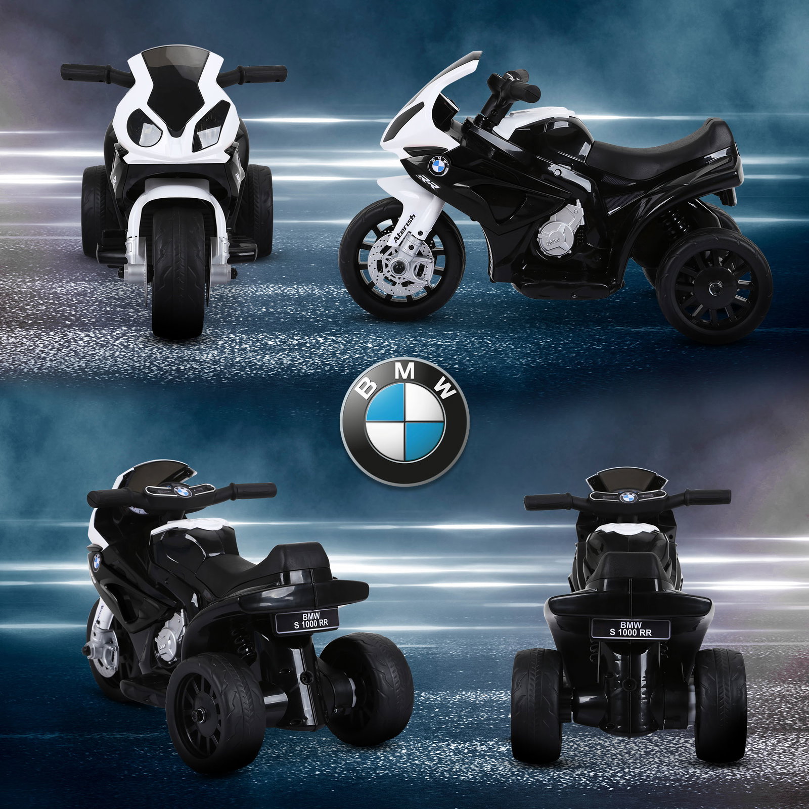 Mota Elétrica BMW para Crianças entre 18-36 Meses 6V com Faróis Música e Velocidade Máx. de 2,5 km/h 66x37x44 cm Preto