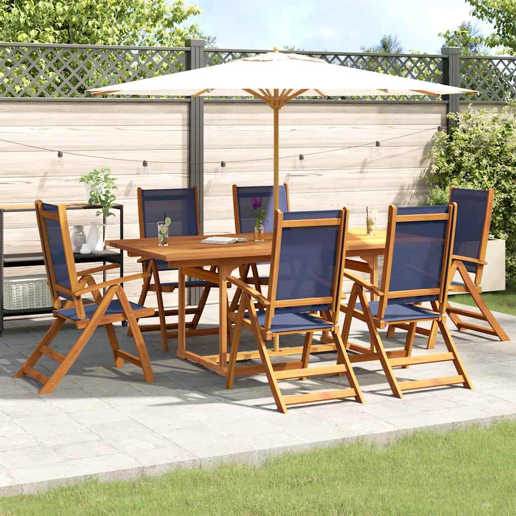 7 Pcs conjunto de jantar para jardim acácia maciça e textilene