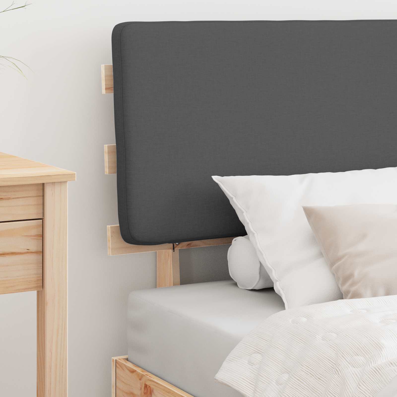 Estrutura de cama com cabeceira estofada cinza escuro