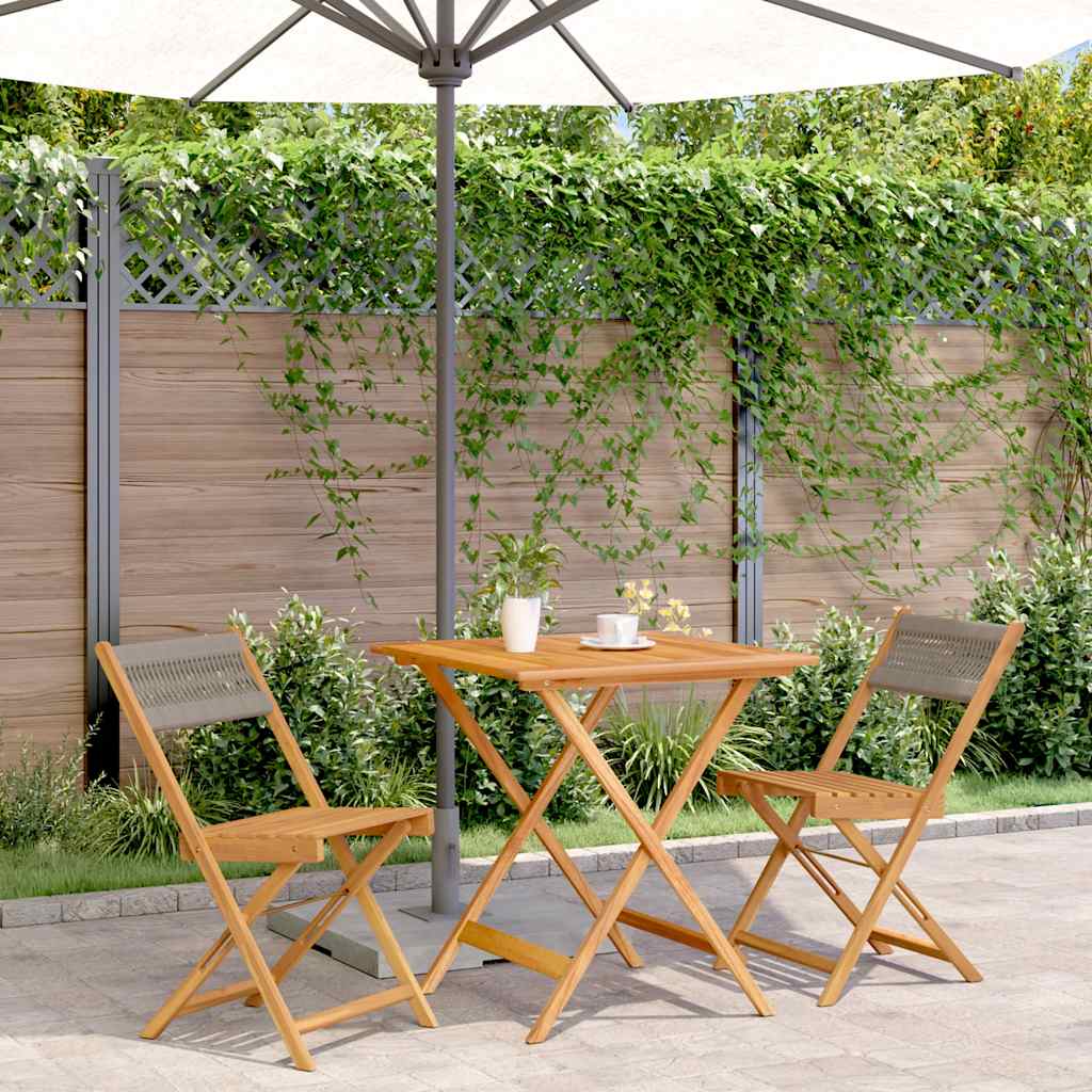 3 Pcs conjunto de bistrô polipropileno/madeira maciça cinzento