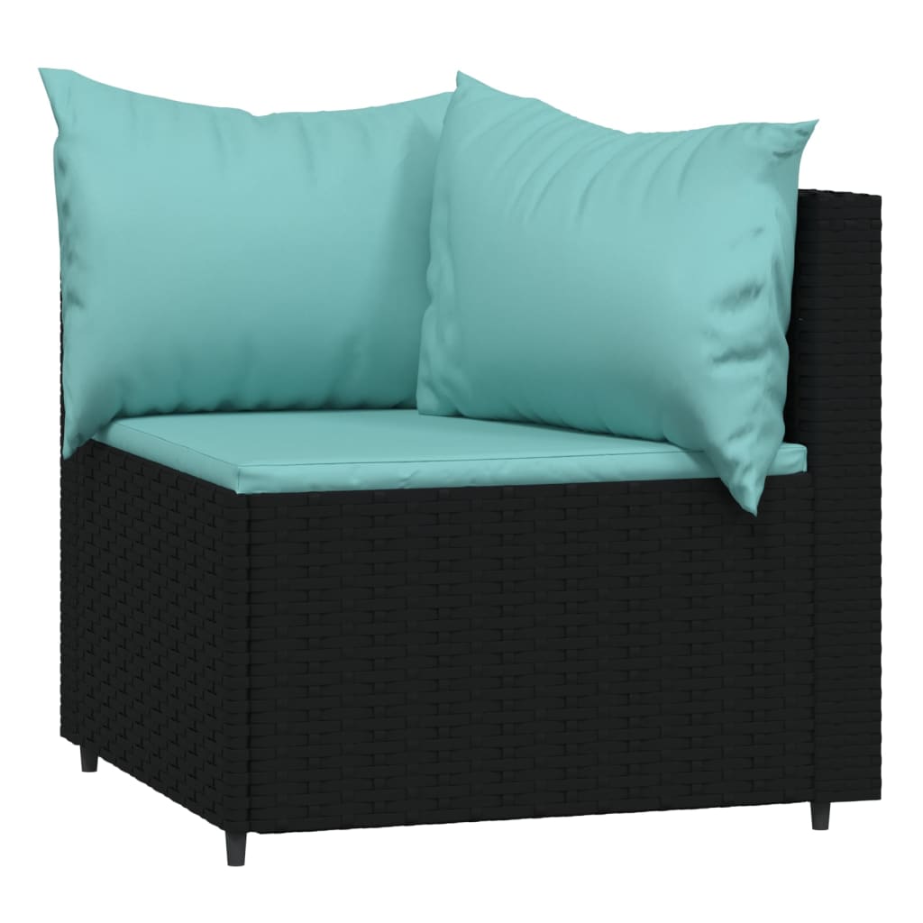 4 Pcs conjunto lounge de jardim c/ almofadões vime PE preto