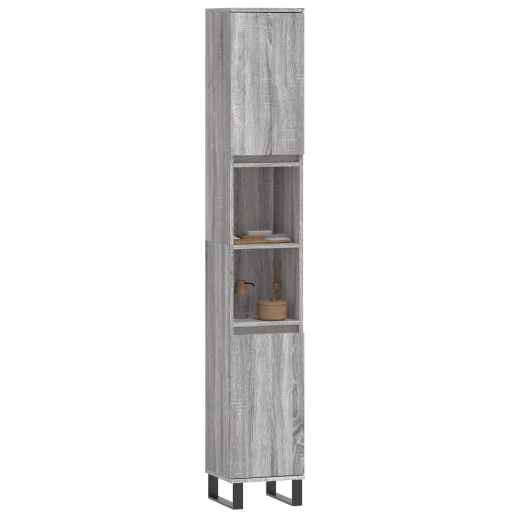 Armário wc 30x30x190 cm derivados de madeira cinzento sonoma