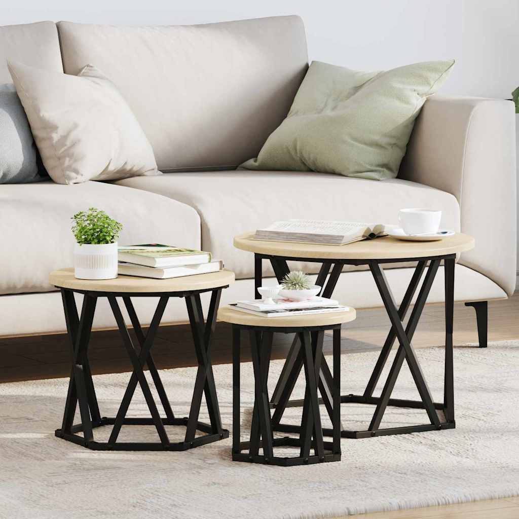 Mesa lateral empilhável 3 unid. carvalho sonoma 53 x 53 x 40 cm