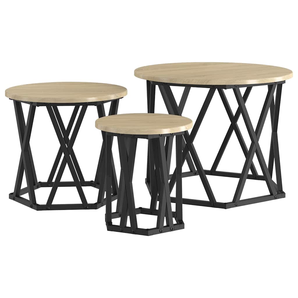 Mesa lateral empilhável 3 unid. carvalho sonoma 53 x 53 x 40 cm