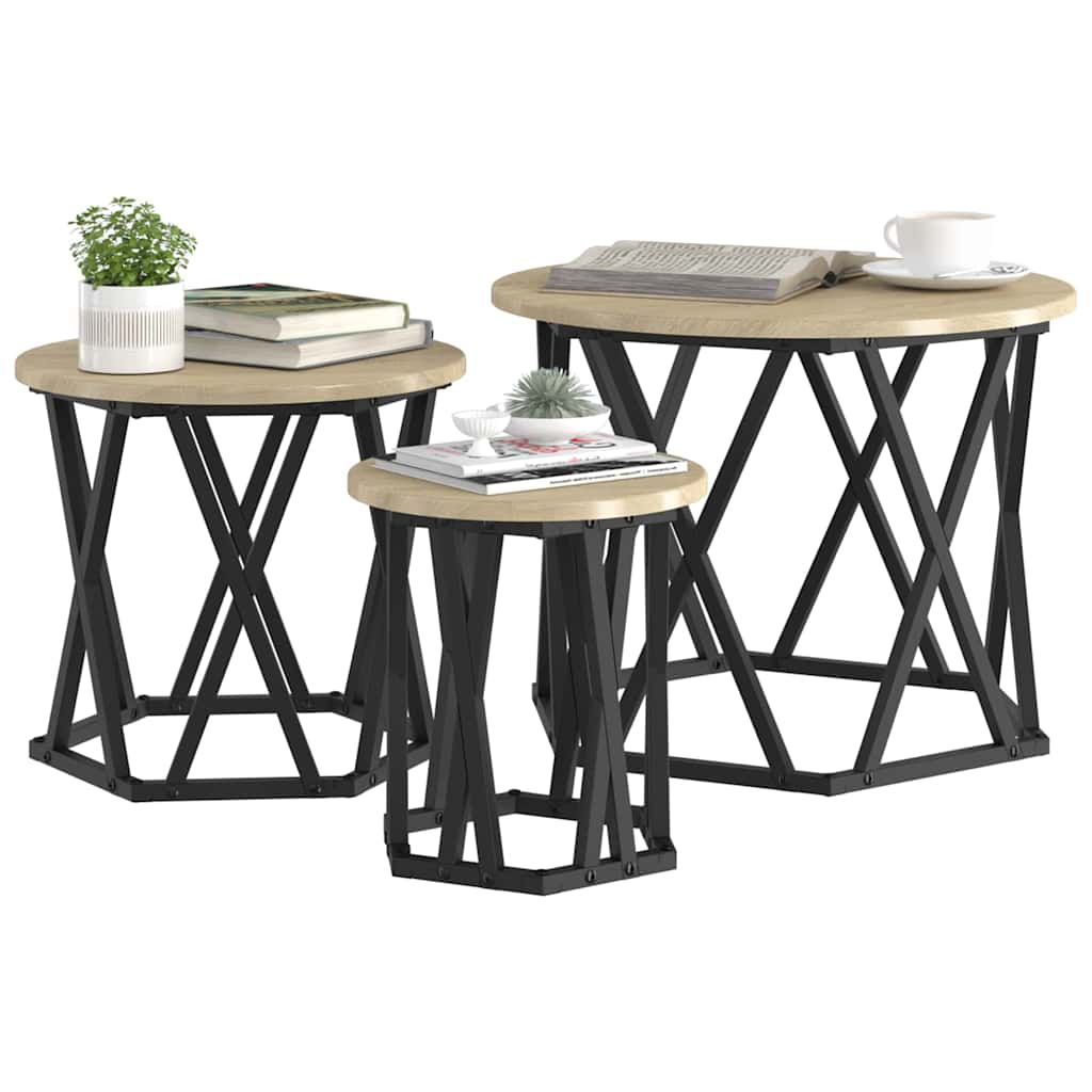 Mesa lateral empilhável 3 unid. carvalho sonoma 53 x 53 x 40 cm