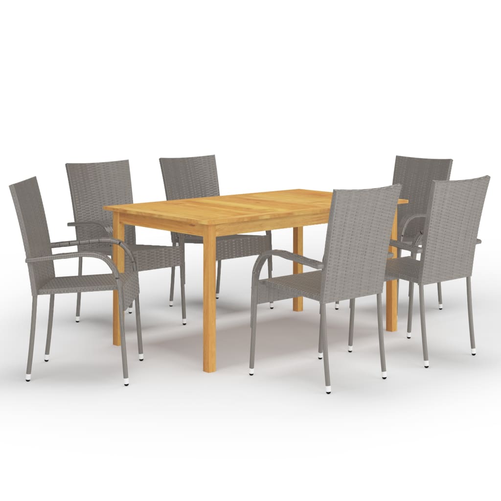7 Pcs conjunto de jantar para jardim cinzento