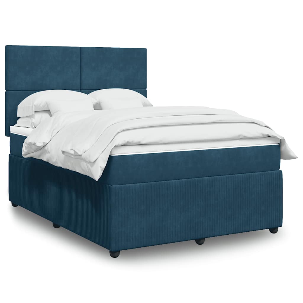 Cama com molas/colchão 140x190 cm veludo azul-escuro