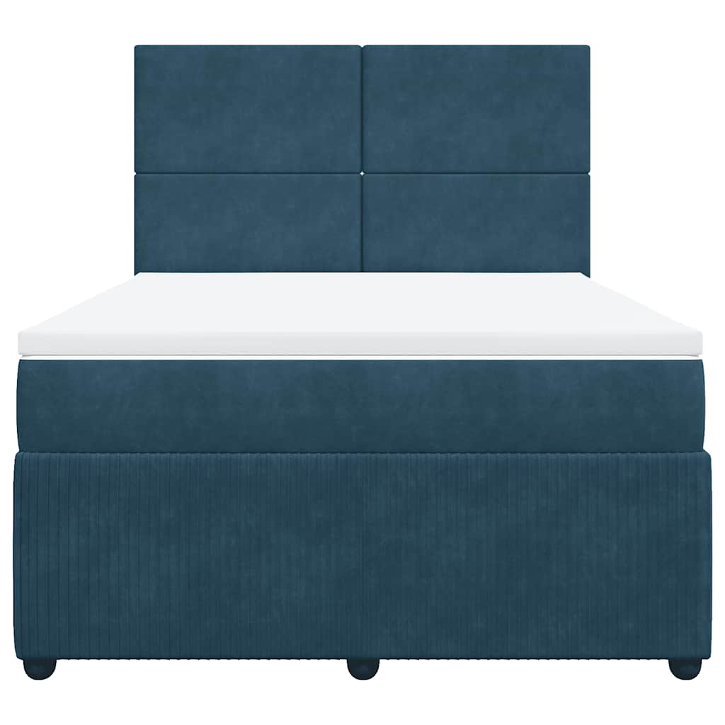Cama com molas/colchão 140x190 cm veludo azul-escuro