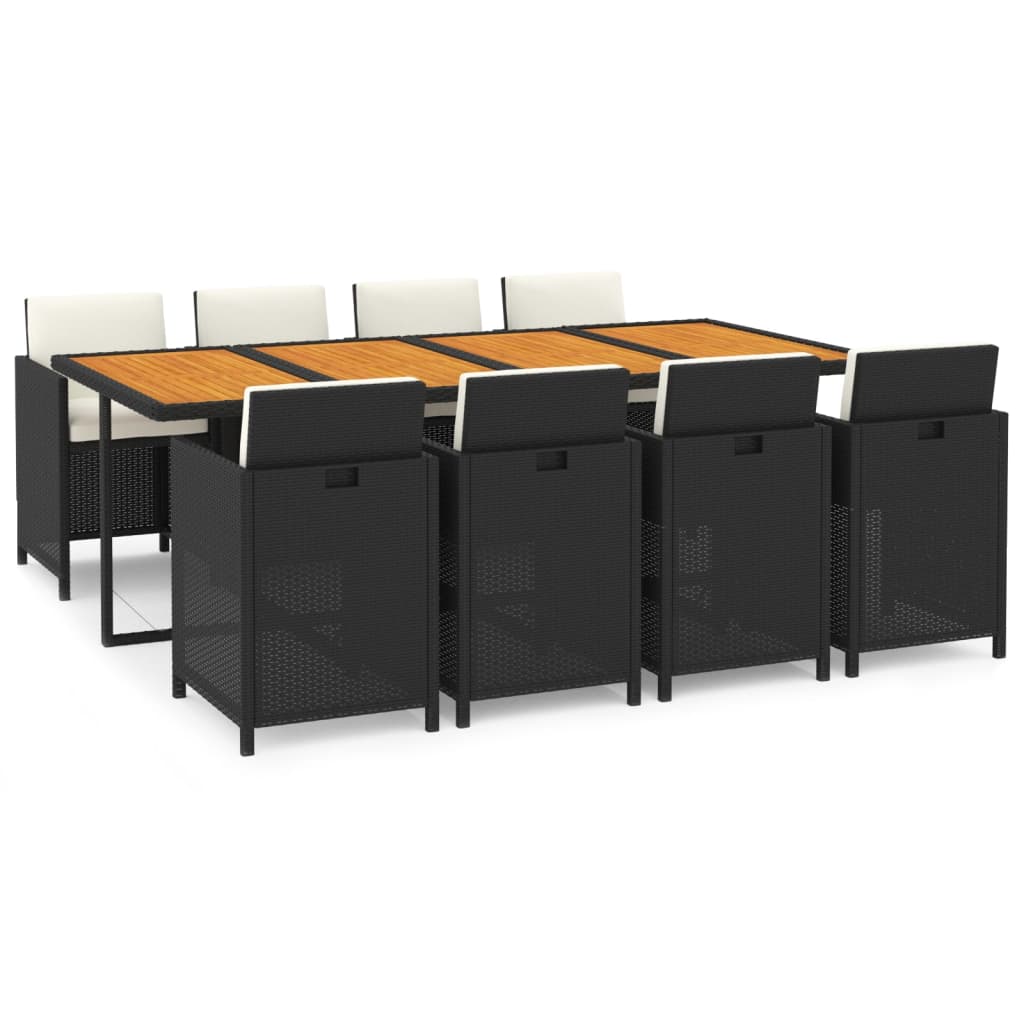9 Pcs conjunto de jantar p/ jardim c/ almofadões vime PE preto