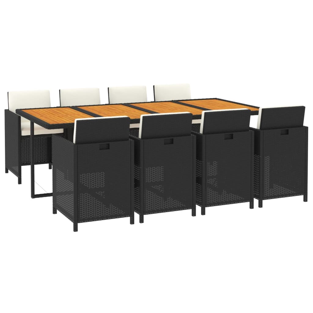 9 Pcs conjunto de jantar p/ jardim c/ almofadões vime PE preto