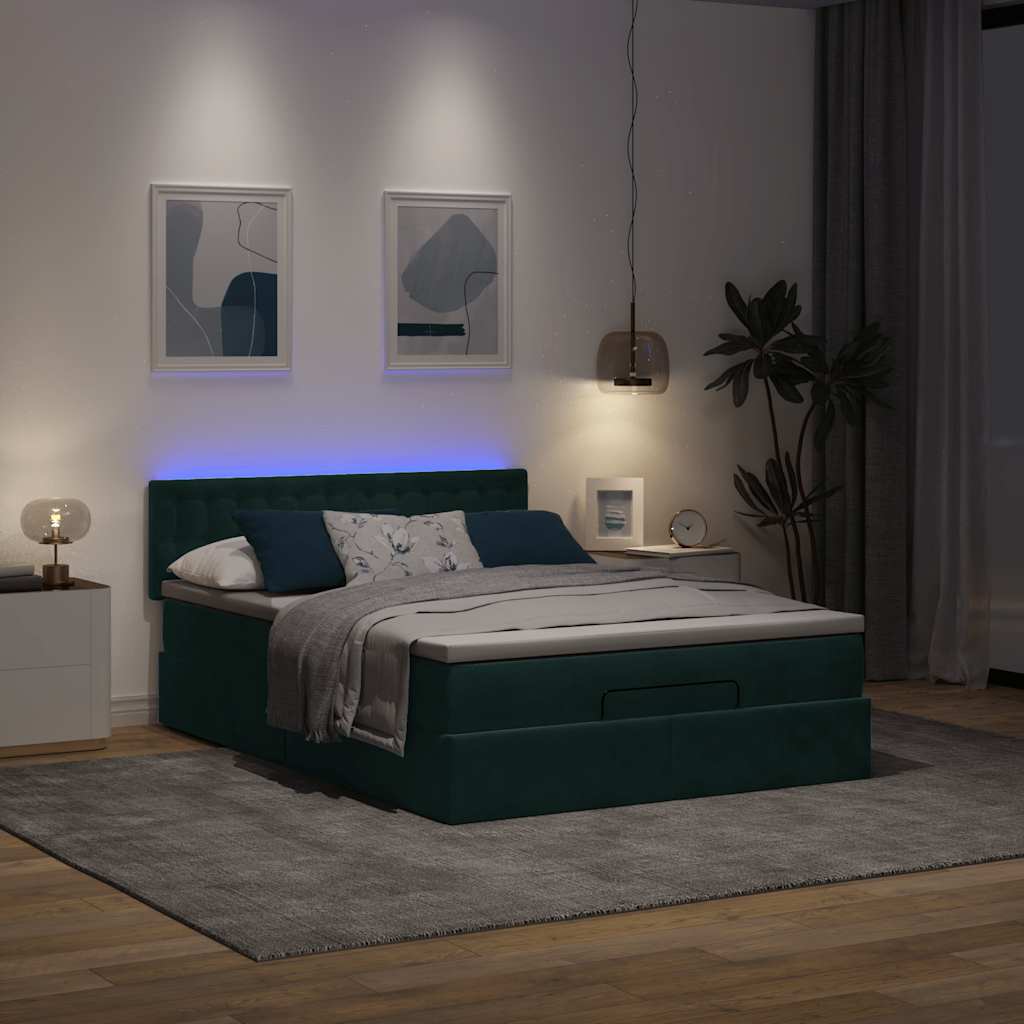 Estrutura de cama otomana com colchão 140x200 cm verde escuro