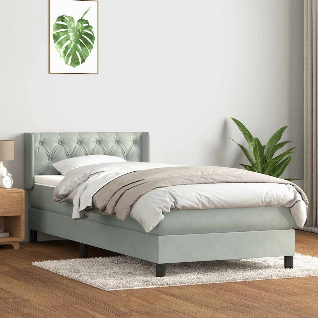 Cama com molas/colchão cinzento-claro 80x210 cm veludo