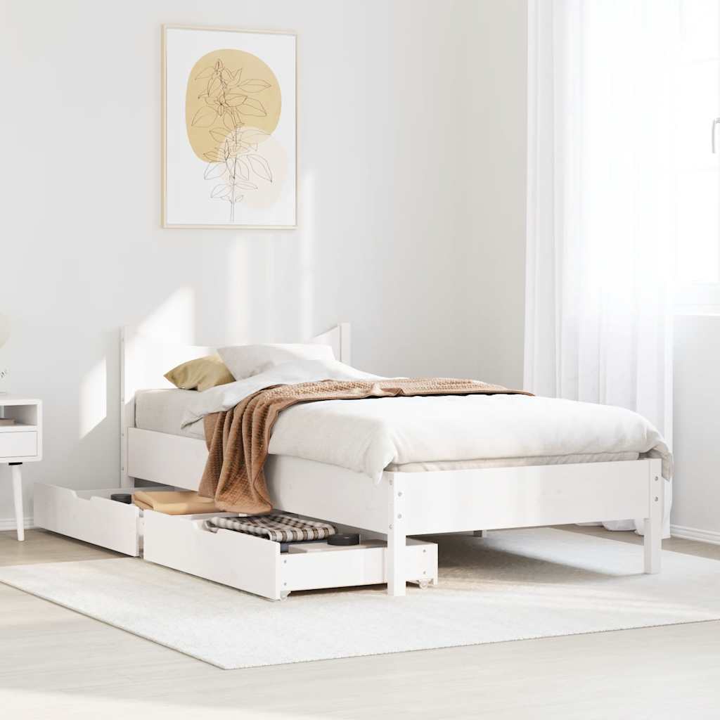 Estrutura de cama com gavetas 75x190 cm pinho maciço branco