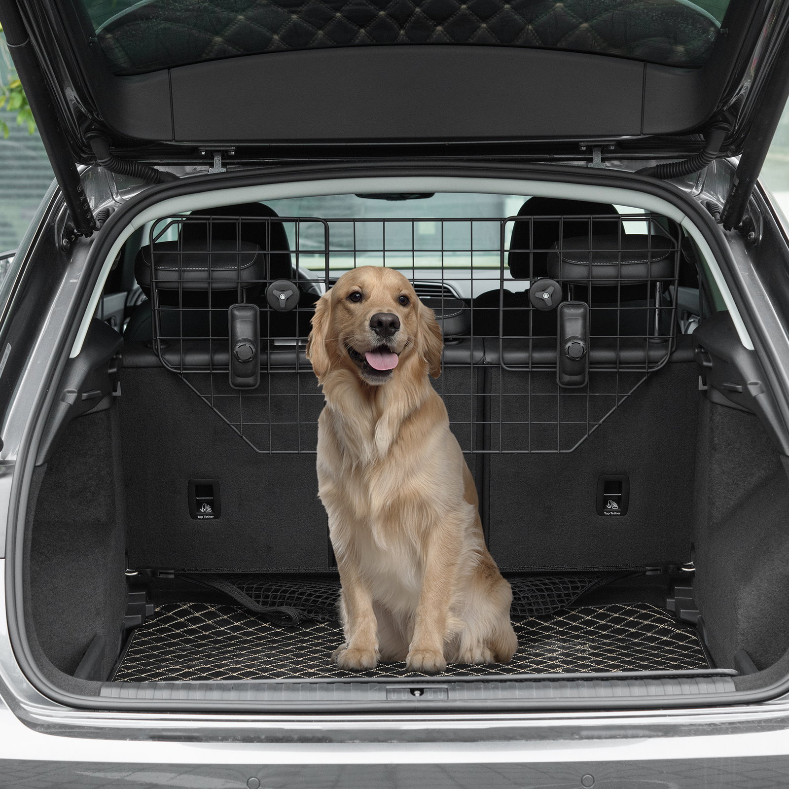 Grade de segurança de carro para cães universal grade de segurança para cães com largura ajustável 90-120x40,5cm preto