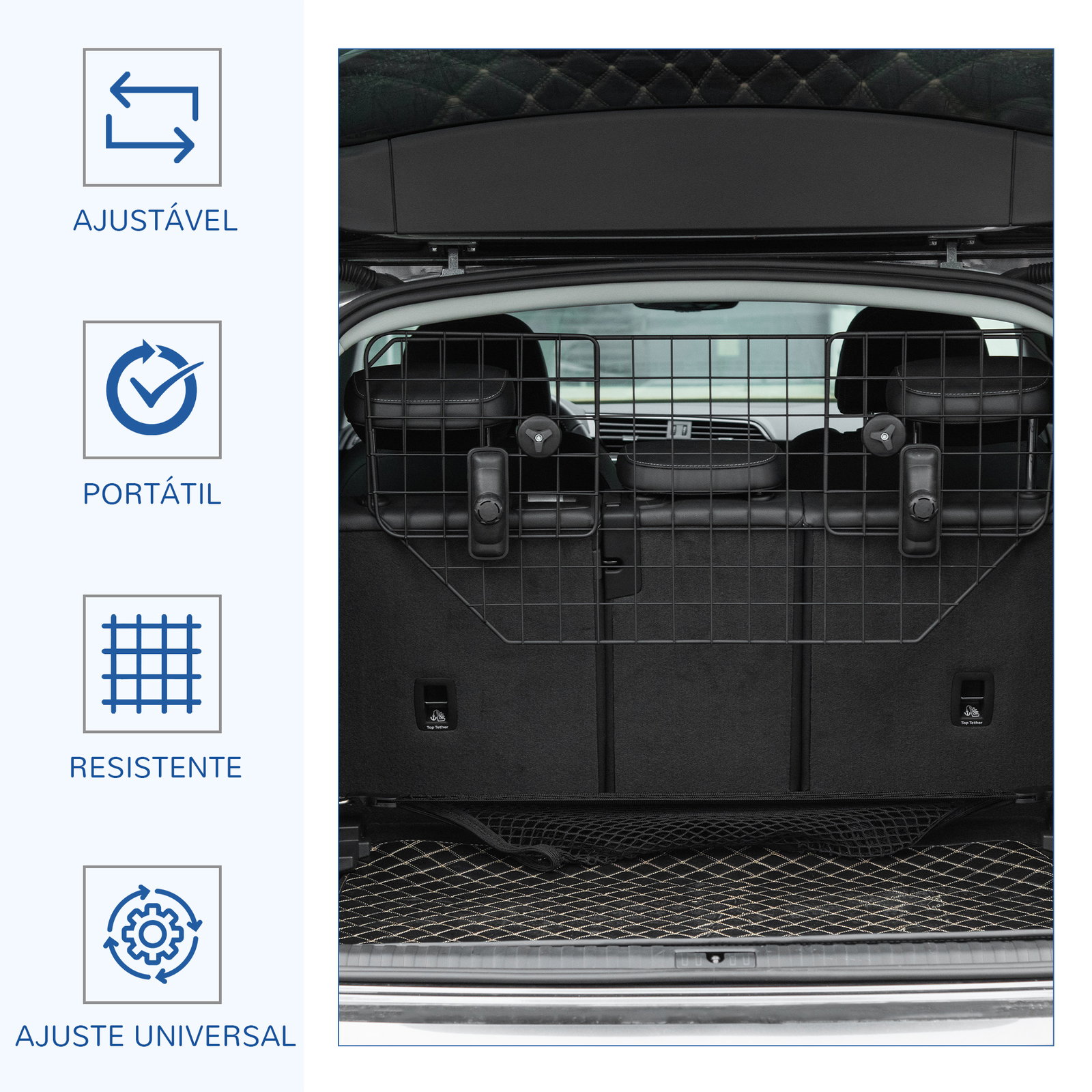 Grade de segurança de carro para cães universal grade de segurança para cães com largura ajustável 90-120x40,5cm preto