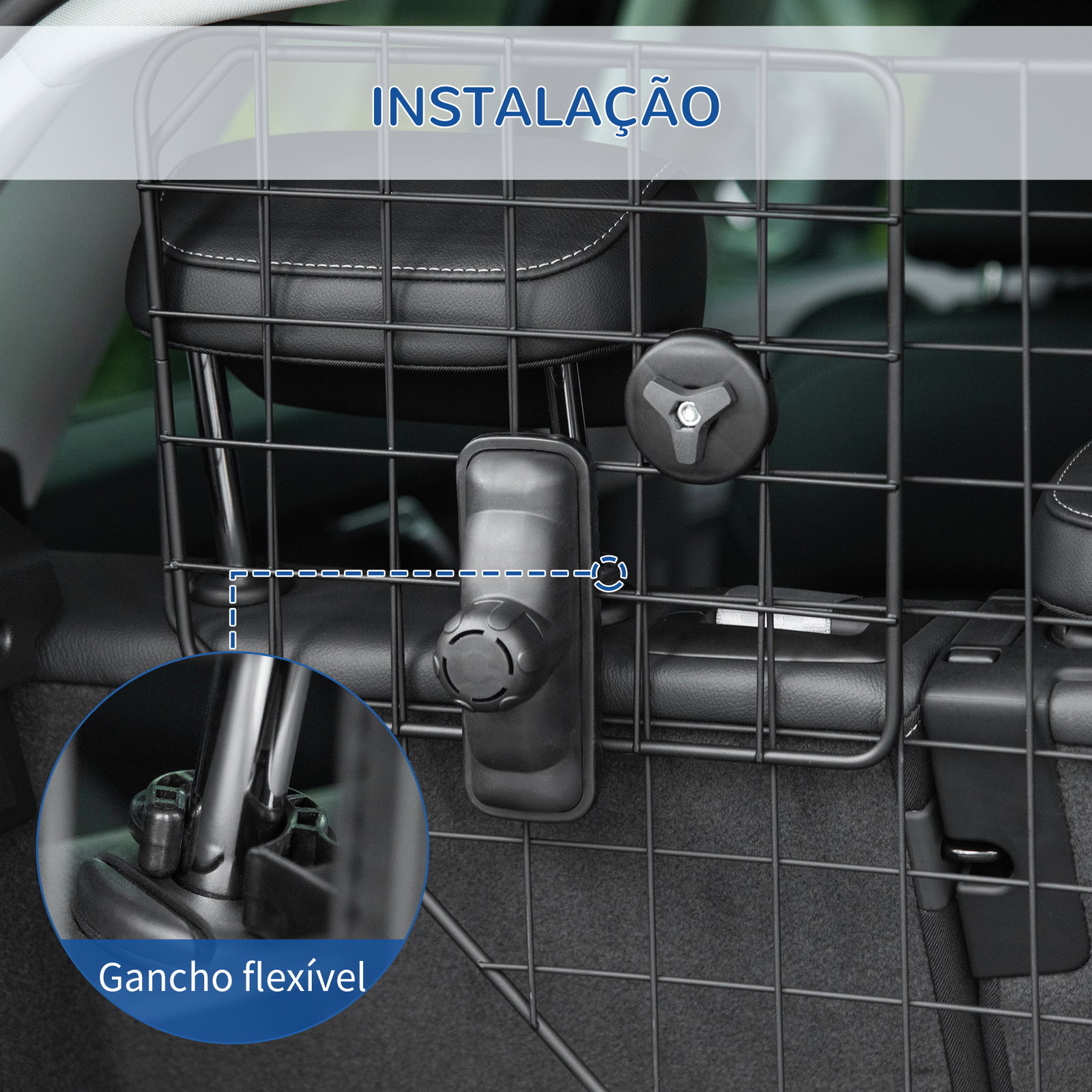 Grade de segurança de carro para cães universal grade de segurança para cães com largura ajustável 90-120x40,5cm preto