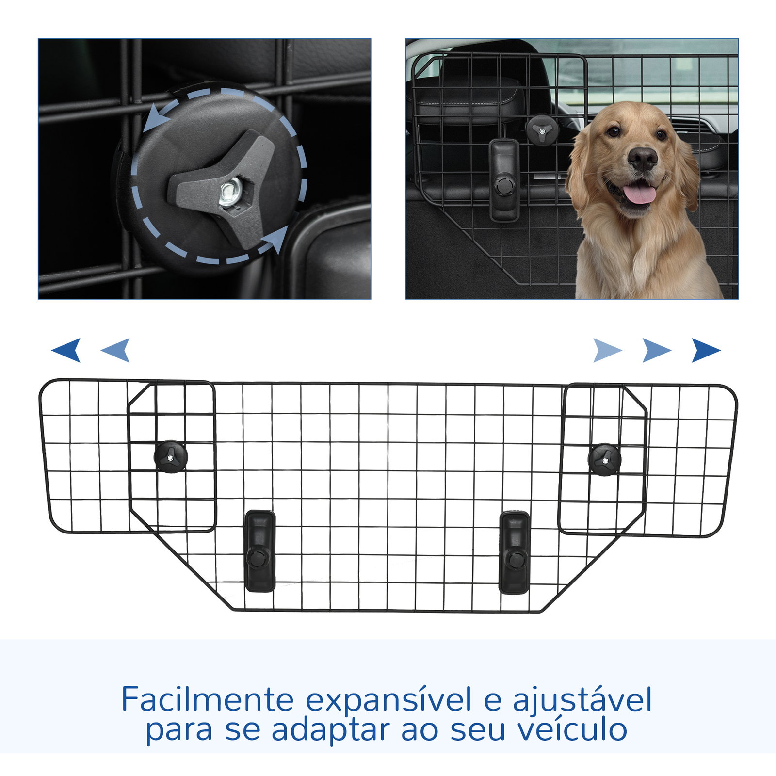 Grade de segurança de carro para cães universal grade de segurança para cães com largura ajustável 90-120x40,5cm preto