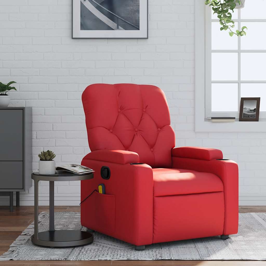Poltrona de massagens reclinável couro artificial vermelho