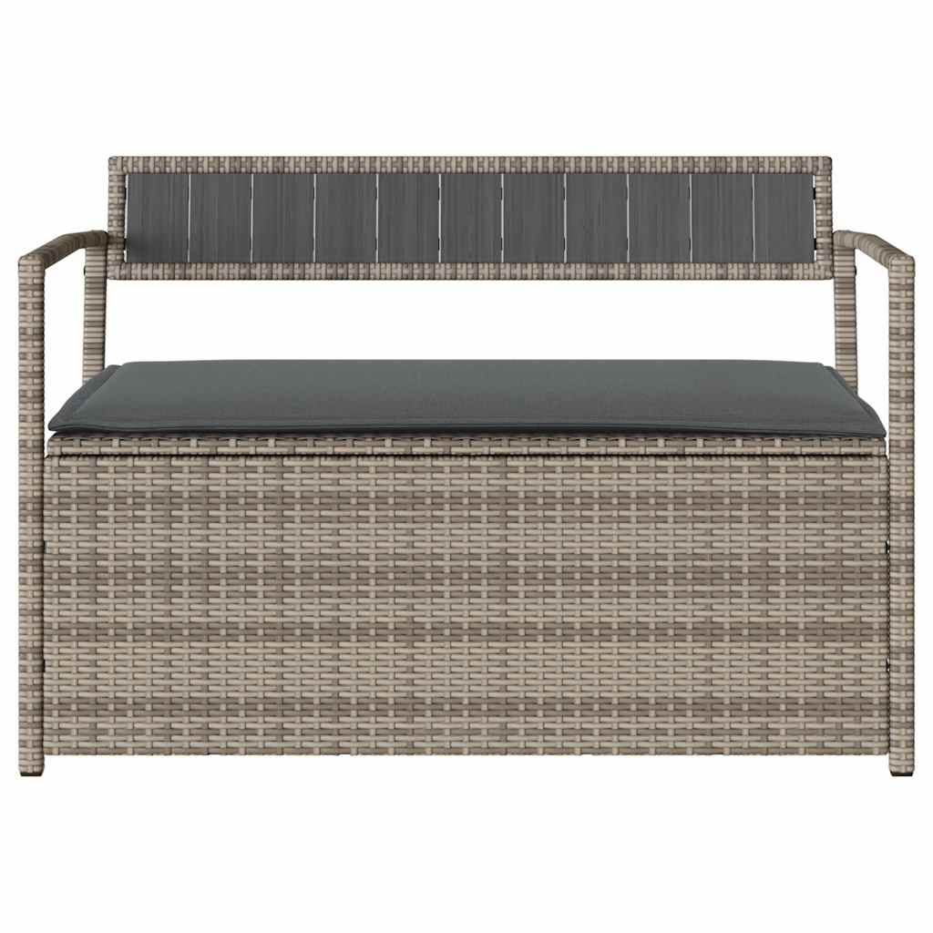 Banco de jardim com espaço de armazenamento e almofada, em rattan sintético cinza, da
