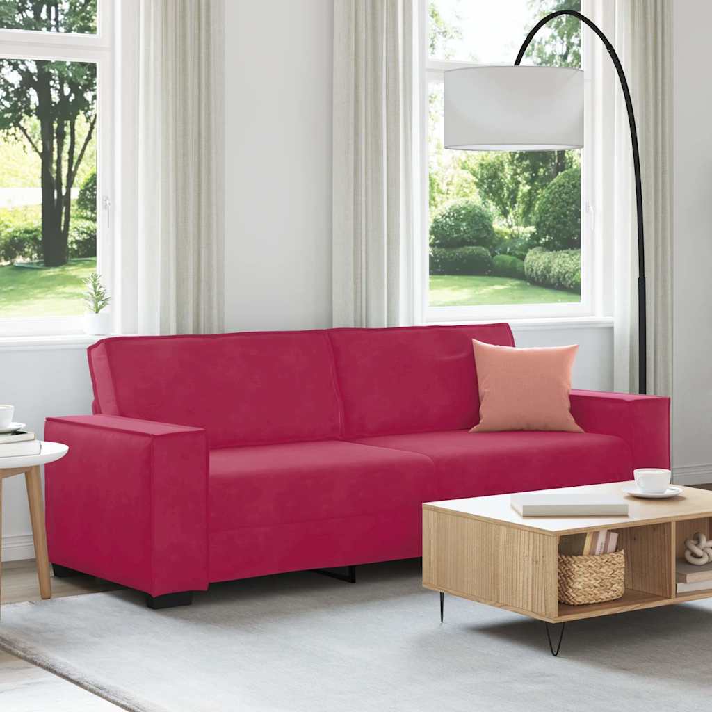 Sofá de 3 lugares veludo 220x78x84 cm vermelho tinto