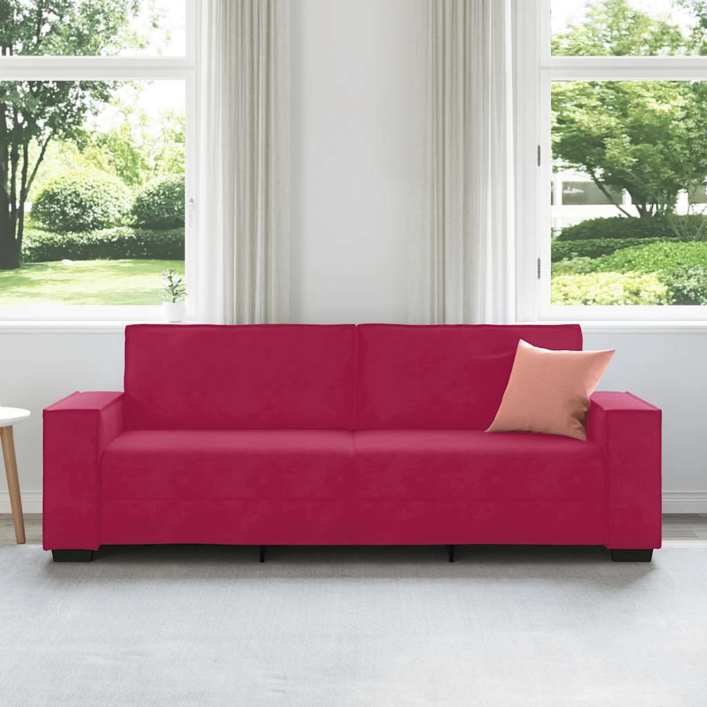 Sofá de 3 lugares veludo 220x78x84 cm vermelho tinto