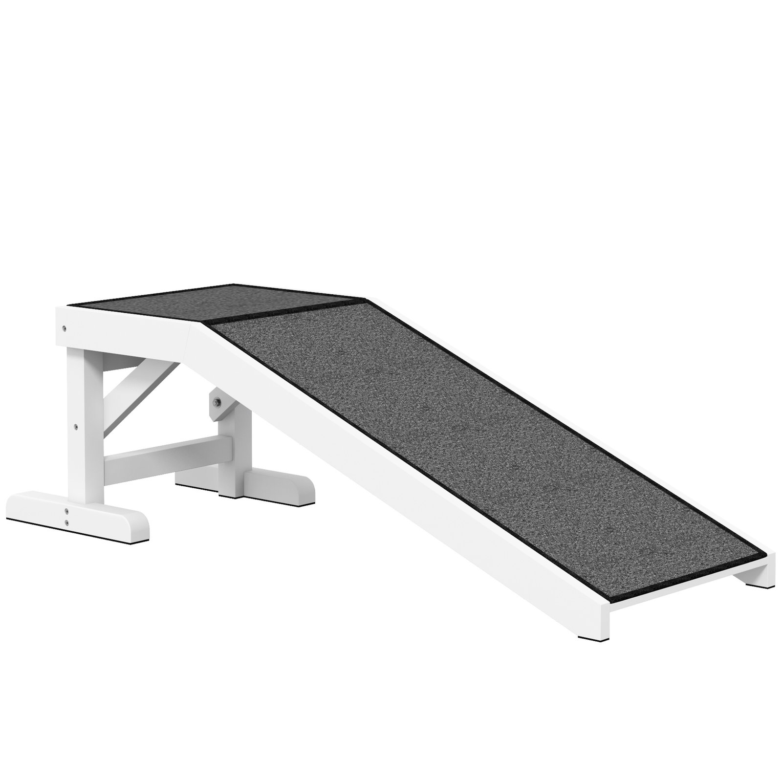 Rampa de madeira para animais com tapete antiderrapante para cães pequenos ou séniores 125x40x35,5 cm branco e cinza