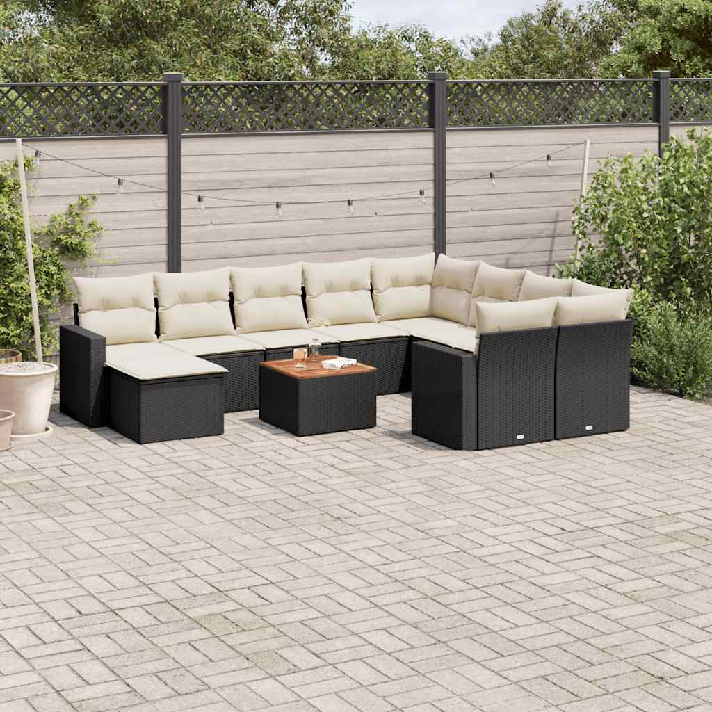 11 Pcs conjunto sofás de jardim c/ almofadões vime PE preto