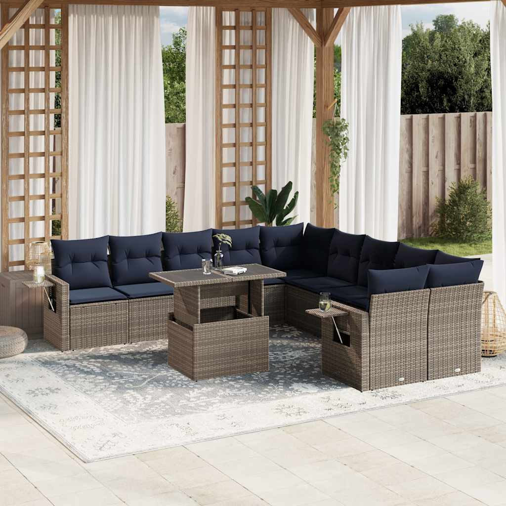 Conjunto de sofá de jardim com 11 peças e almofadas em rattan sintético cinza