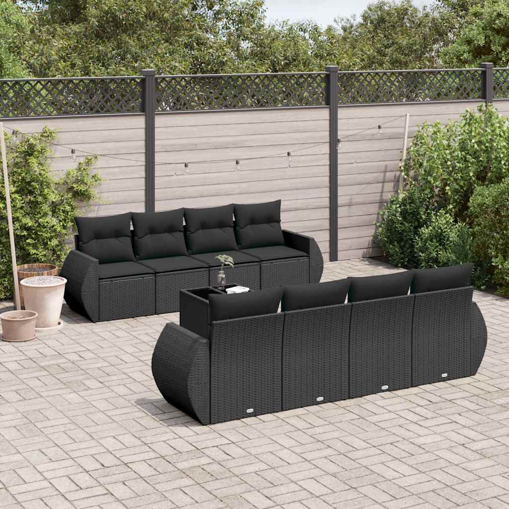 9 Pcs conjunto de sofás p/ jardim c/ almofadões vime PE preto