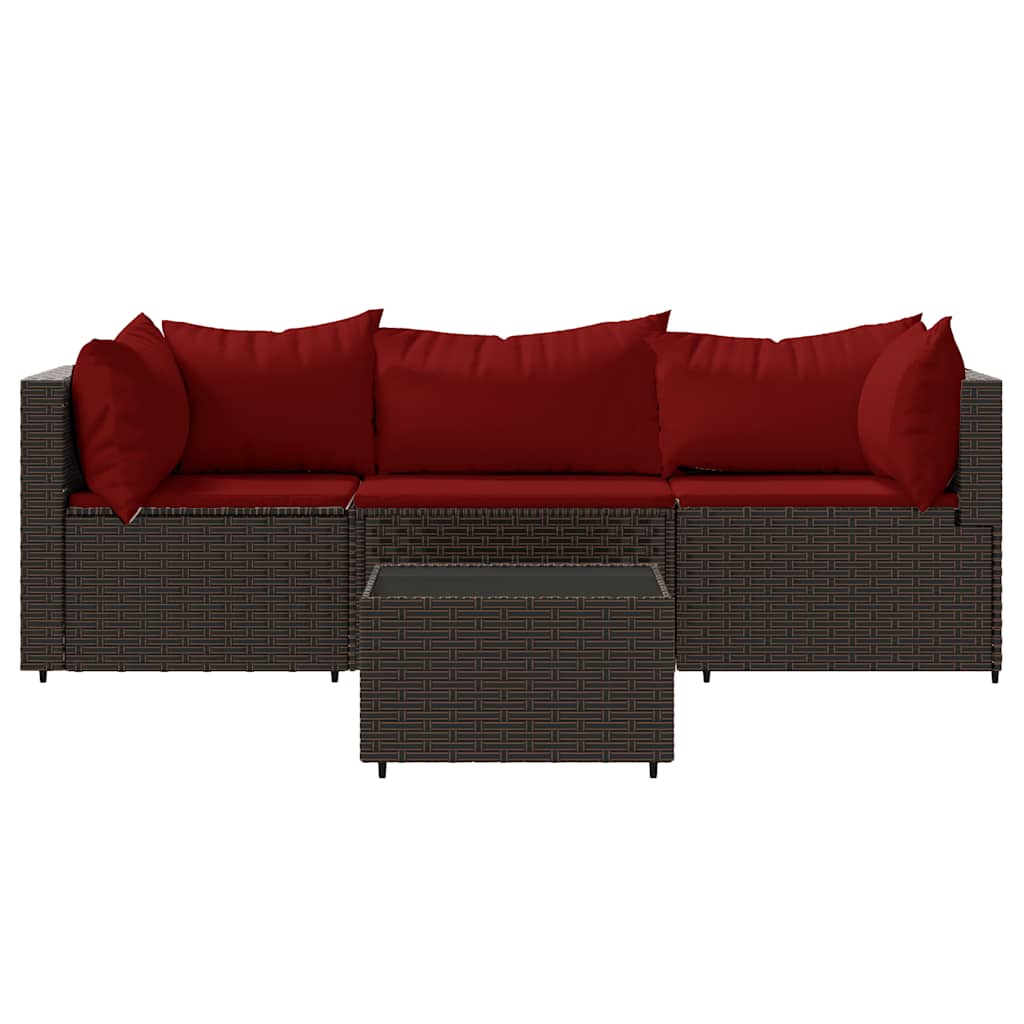 4 Pcs conjunto lounge jardim c/ almofadões vime PE castanho