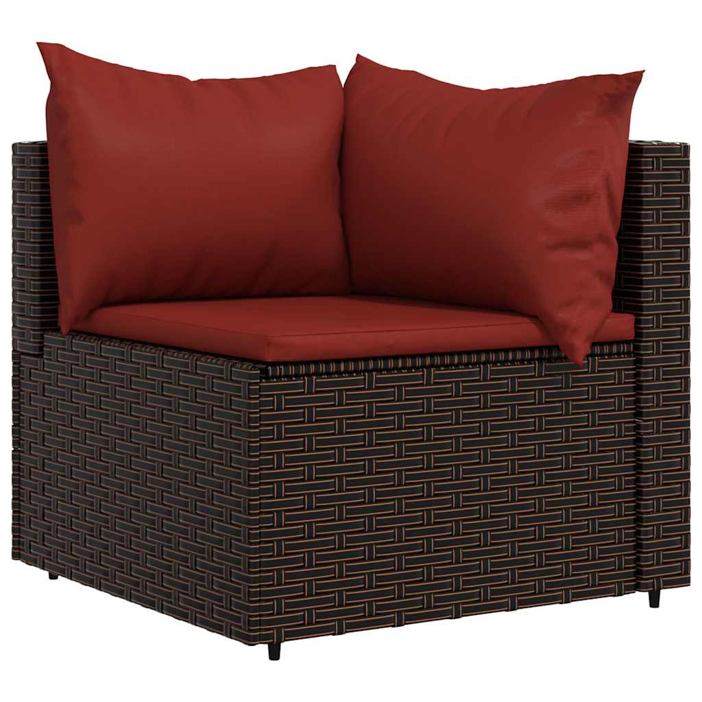 4 Pcs conjunto lounge jardim c/ almofadões vime PE castanho
