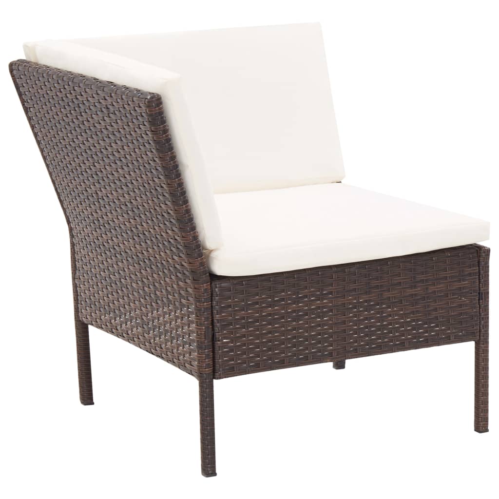 3 Pcs conjunto lounge jardim c/ almofadões vime PE castanho