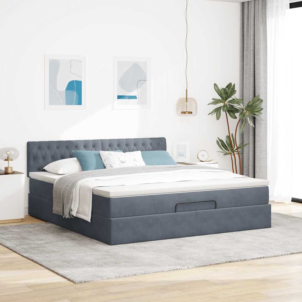 Estrutura de cama otomana com colchão 160x200cm cinzento escuro