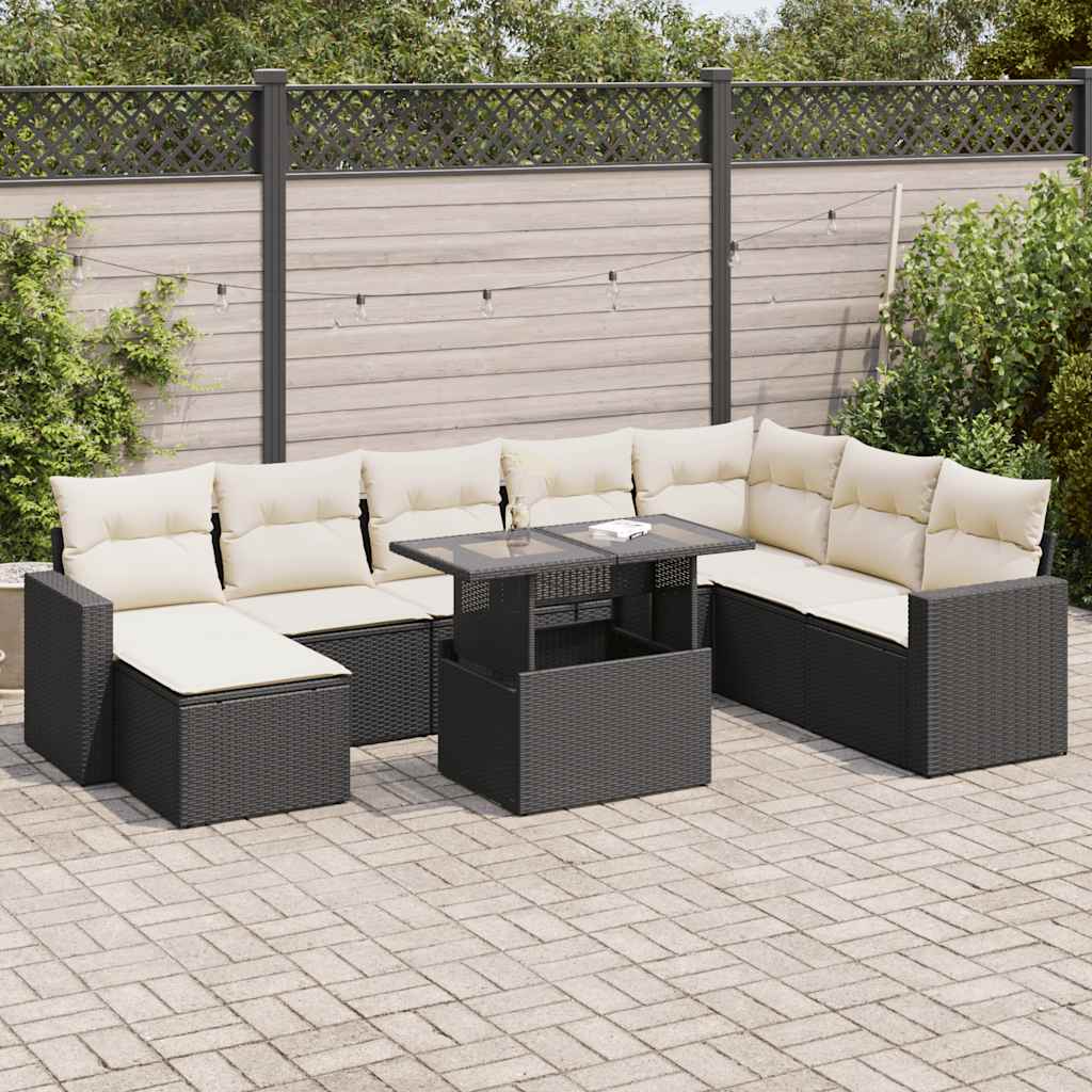 9 Pcs conjunto de sofás p/ jardim c/ almofadões vime PE preto