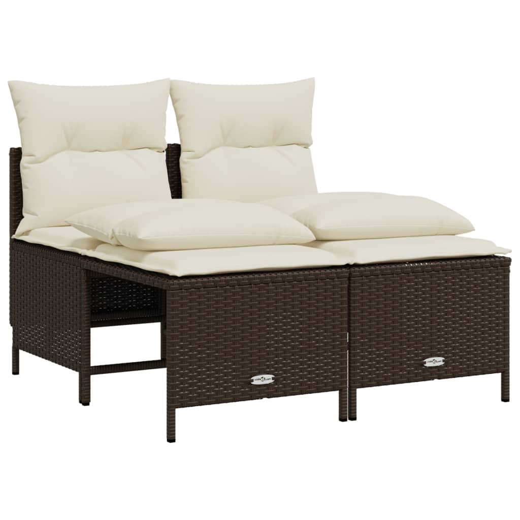 5 Pcs conjunto sofás p/ jardim c/ almofadões vime PE castanho