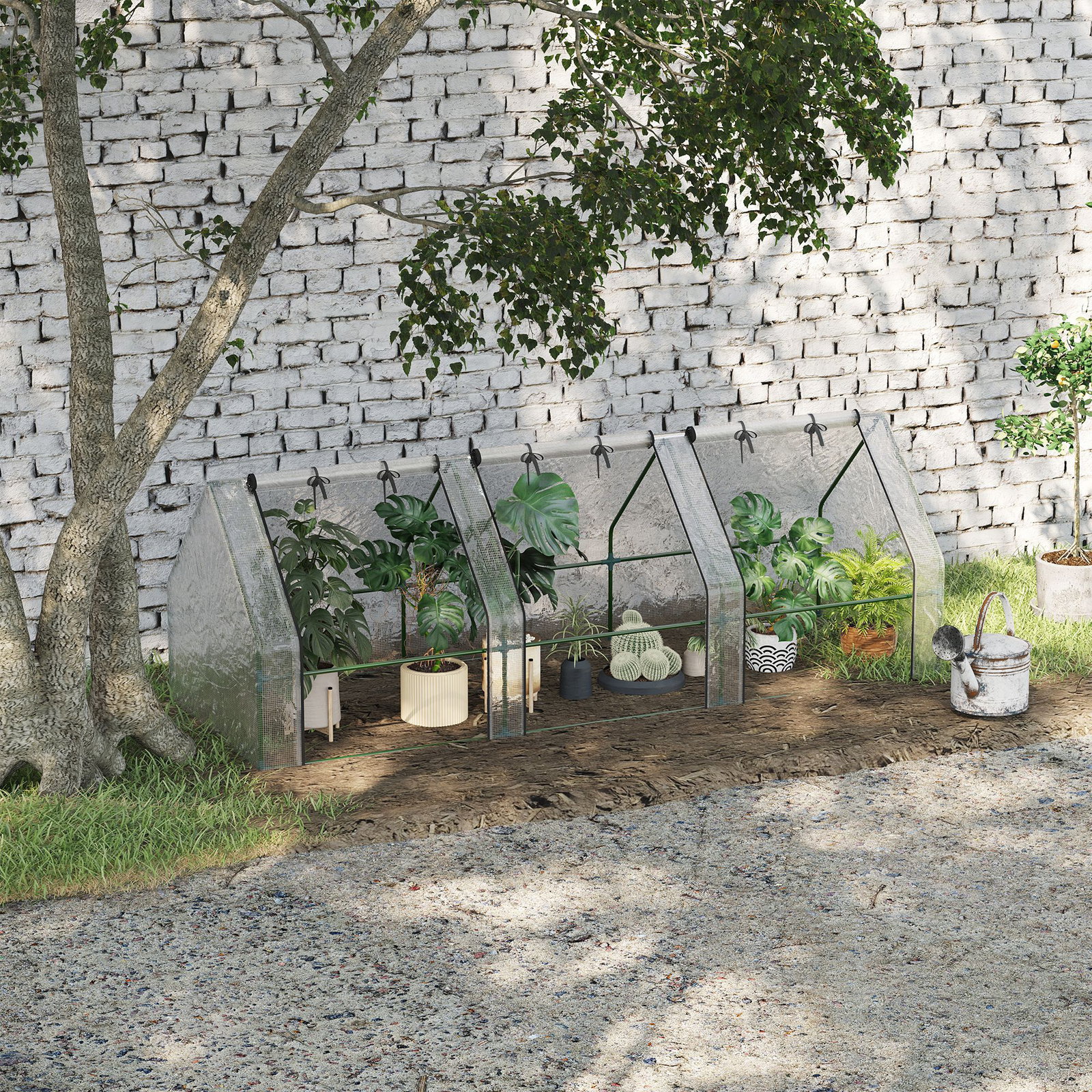 Estufa de jardim terraço 270x90x90 cm tipo casa tubo de aço com 3 janelas estufa pequena para cultivo de plantas branco translúcido